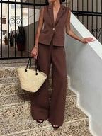 One Button Sleeveless Top and Pants Set