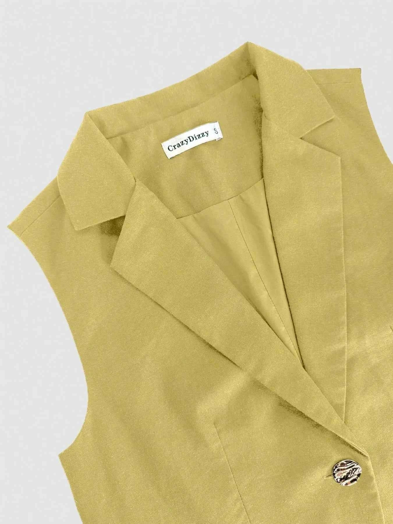One Button Sleeveless Top and Pants Set
