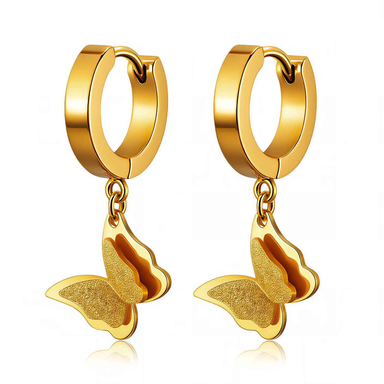 Butterflies Gold Plated Stainless Steel Earrings