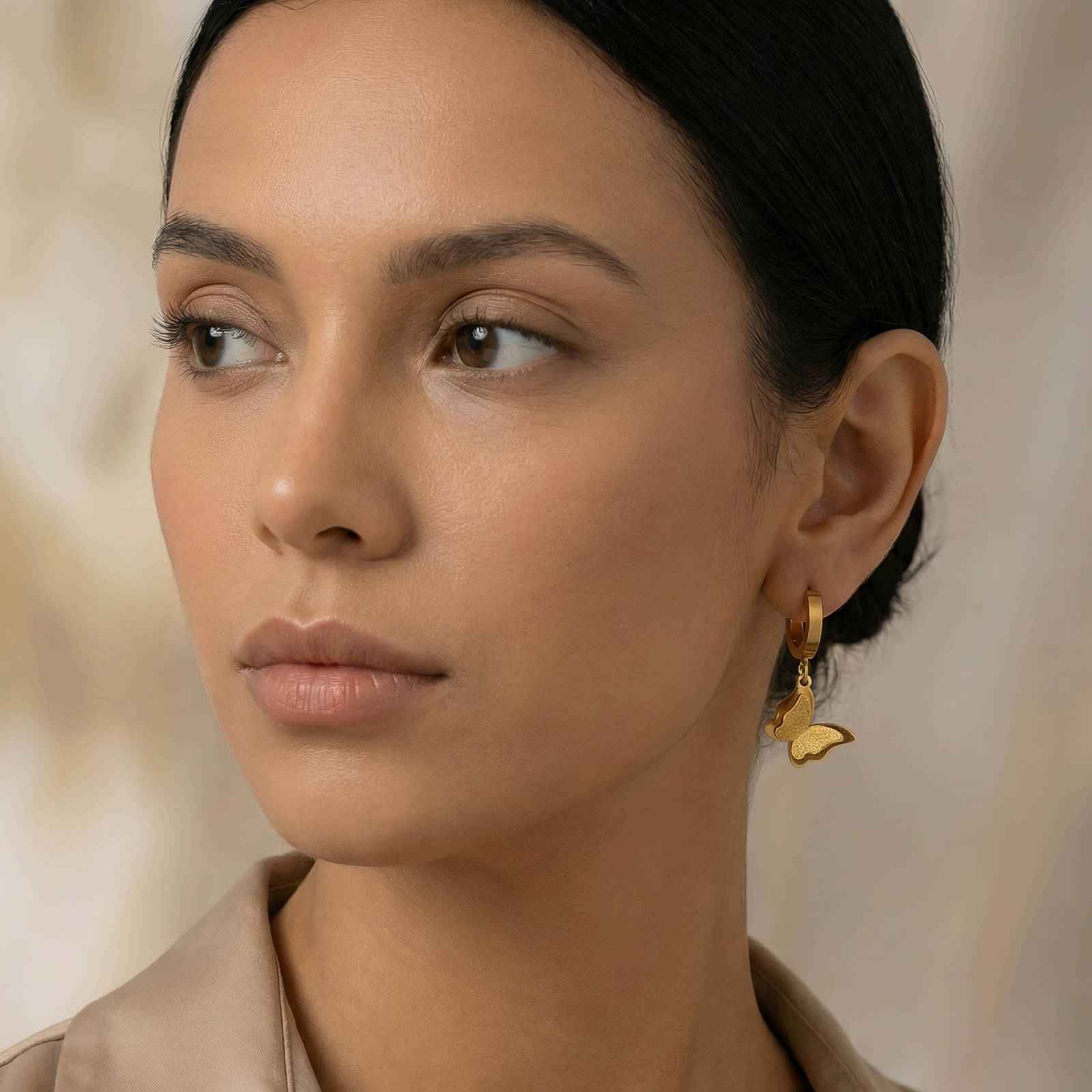 Butterflies Gold Plated Stainless Steel Earrings