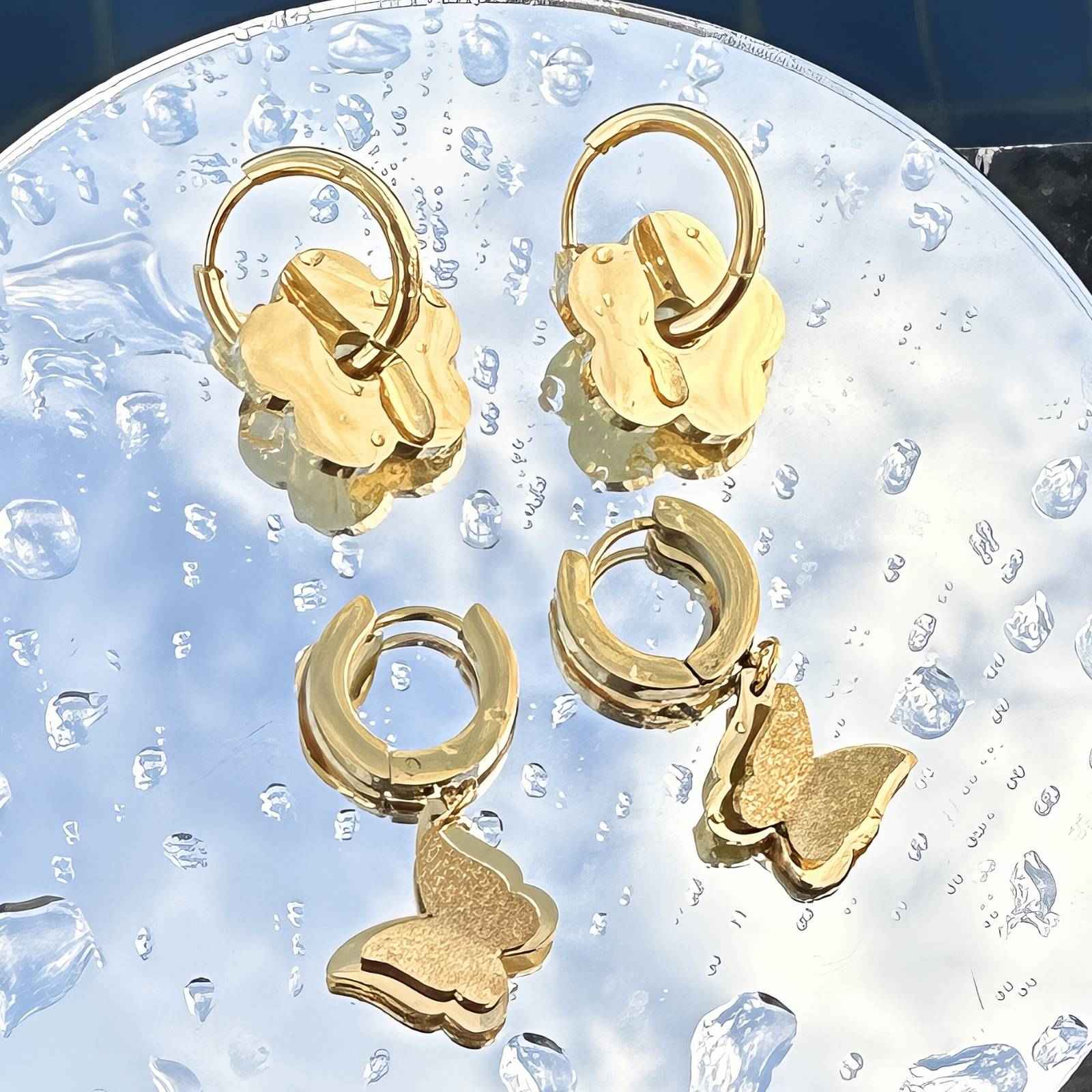 Butterflies Gold Plated Stainless Steel Earrings
