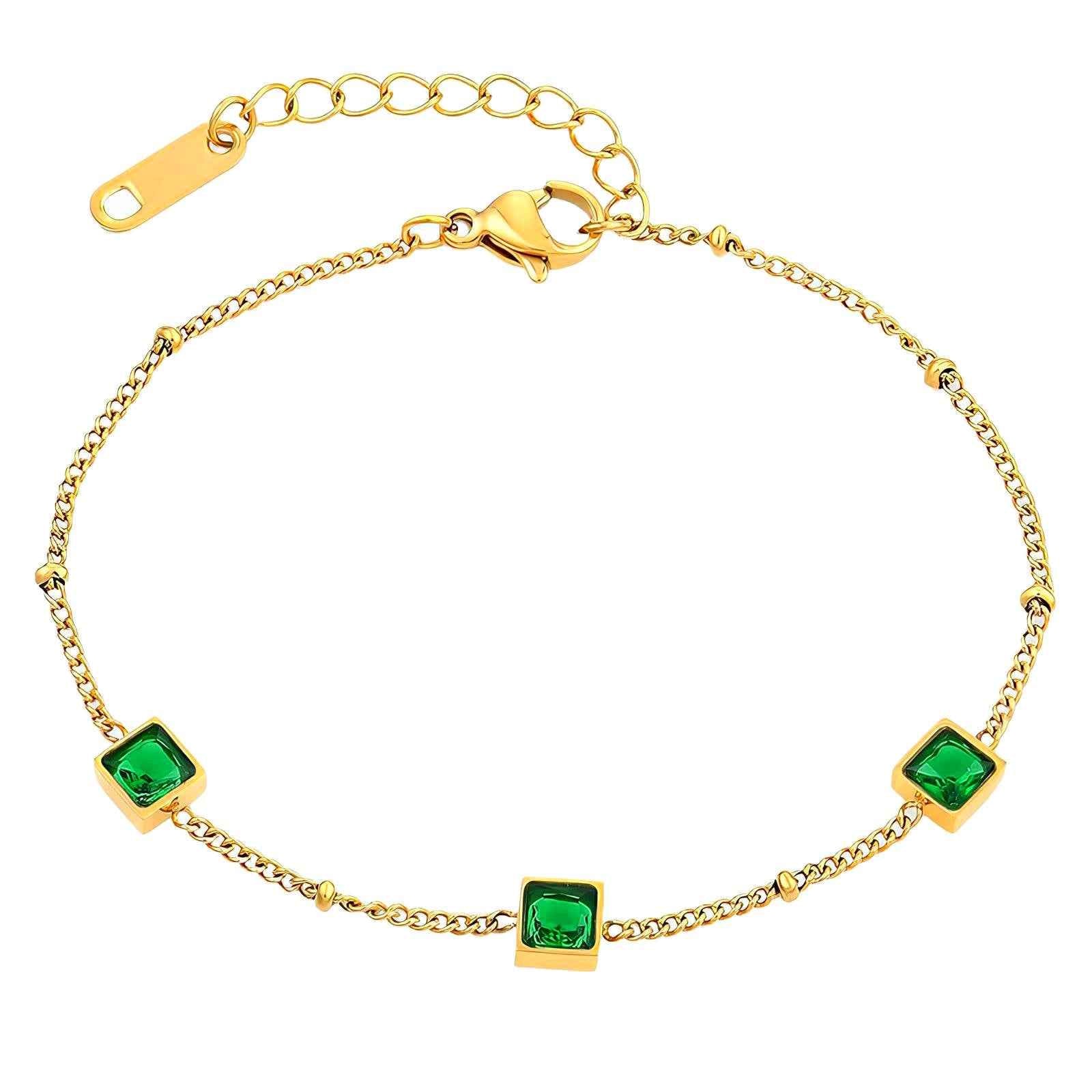 Emerald Inspired Gold Plated Stainless Steel Bracelet