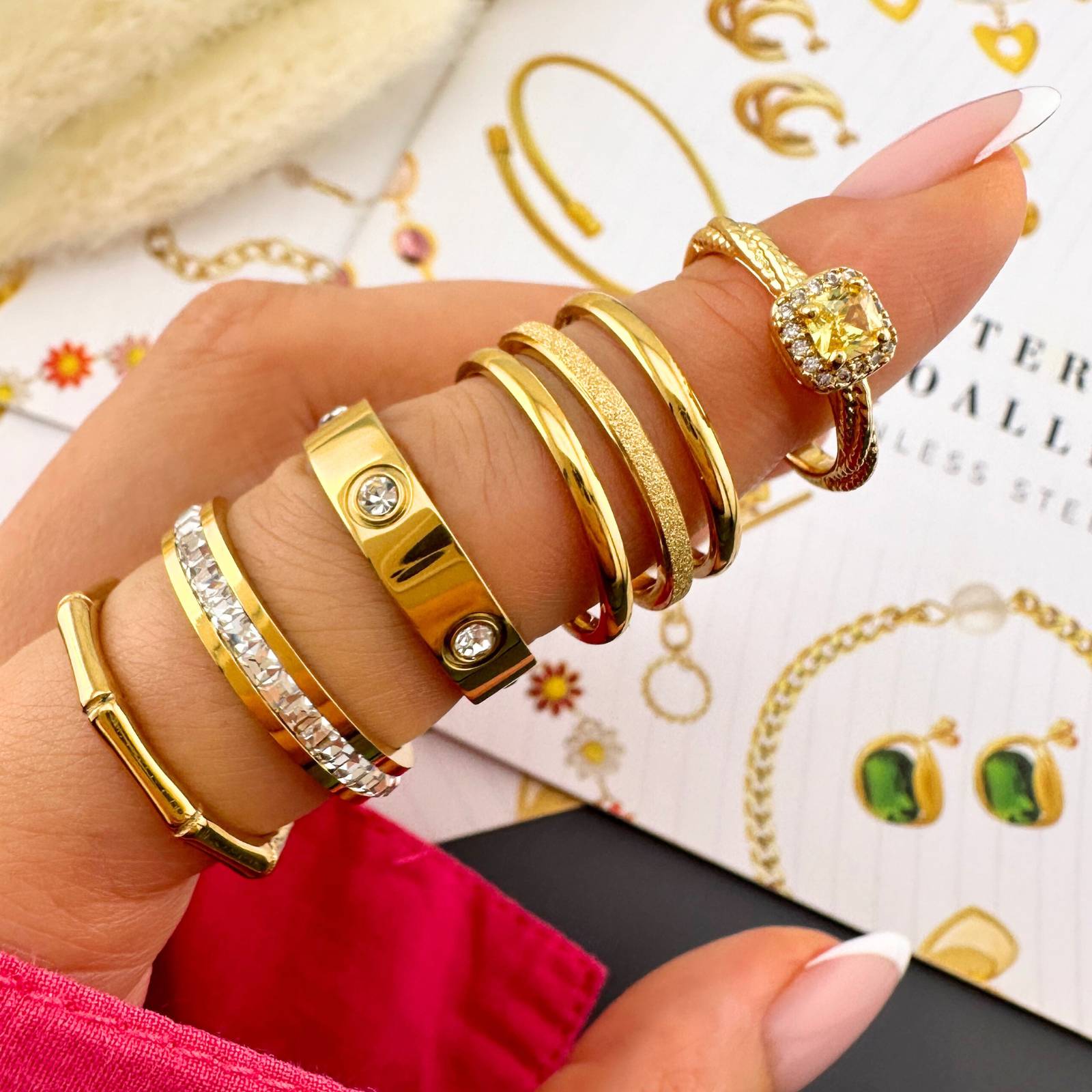 Golden Crystal Gold Plated Stainless Steel Ring - Nine2Nine