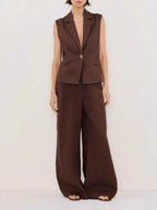 One Button Sleeveless Top and Pants Set