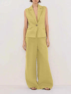 One Button Sleeveless Top and Pants Set