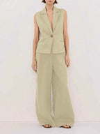 One Button Sleeveless Top and Pants Set