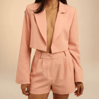 Pink Boxy Cropped Blazer & Shorts Co-Ord Set for Women