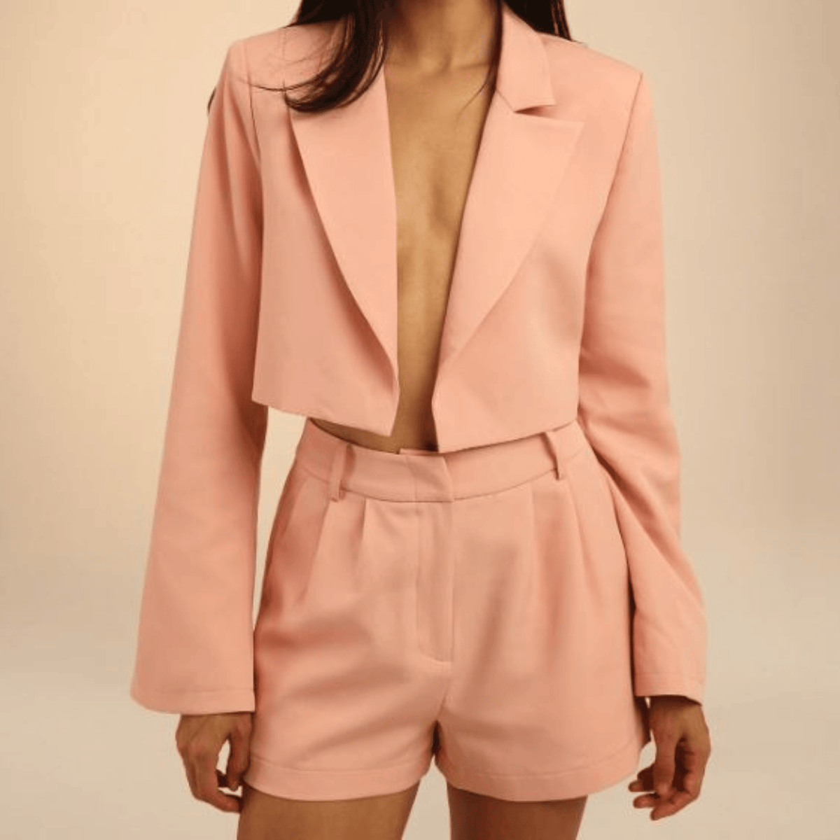 Pink Boxy Cropped Blazer & Shorts Co-Ord Set for Women