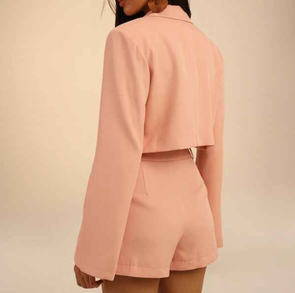 Pink Boxy Cropped Blazer & Shorts Co-Ord Set for Women