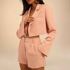 Pink Boxy Cropped Blazer & Shorts Co-Ord Set for Women