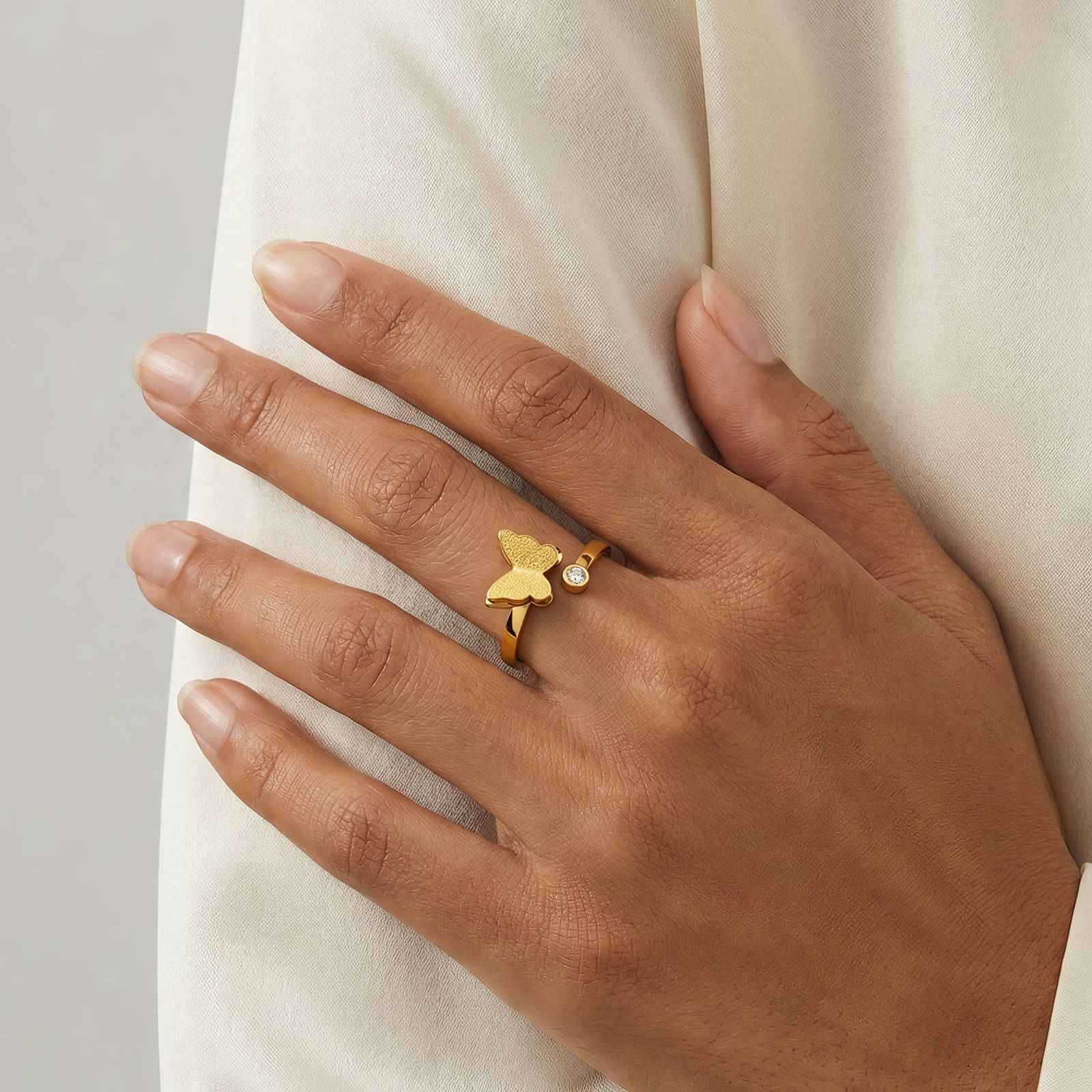 Butterfly Gold Plated Stainless Steel Ring