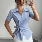 Franclia French Blue & White Striped Tie-Waist Blouse for Women