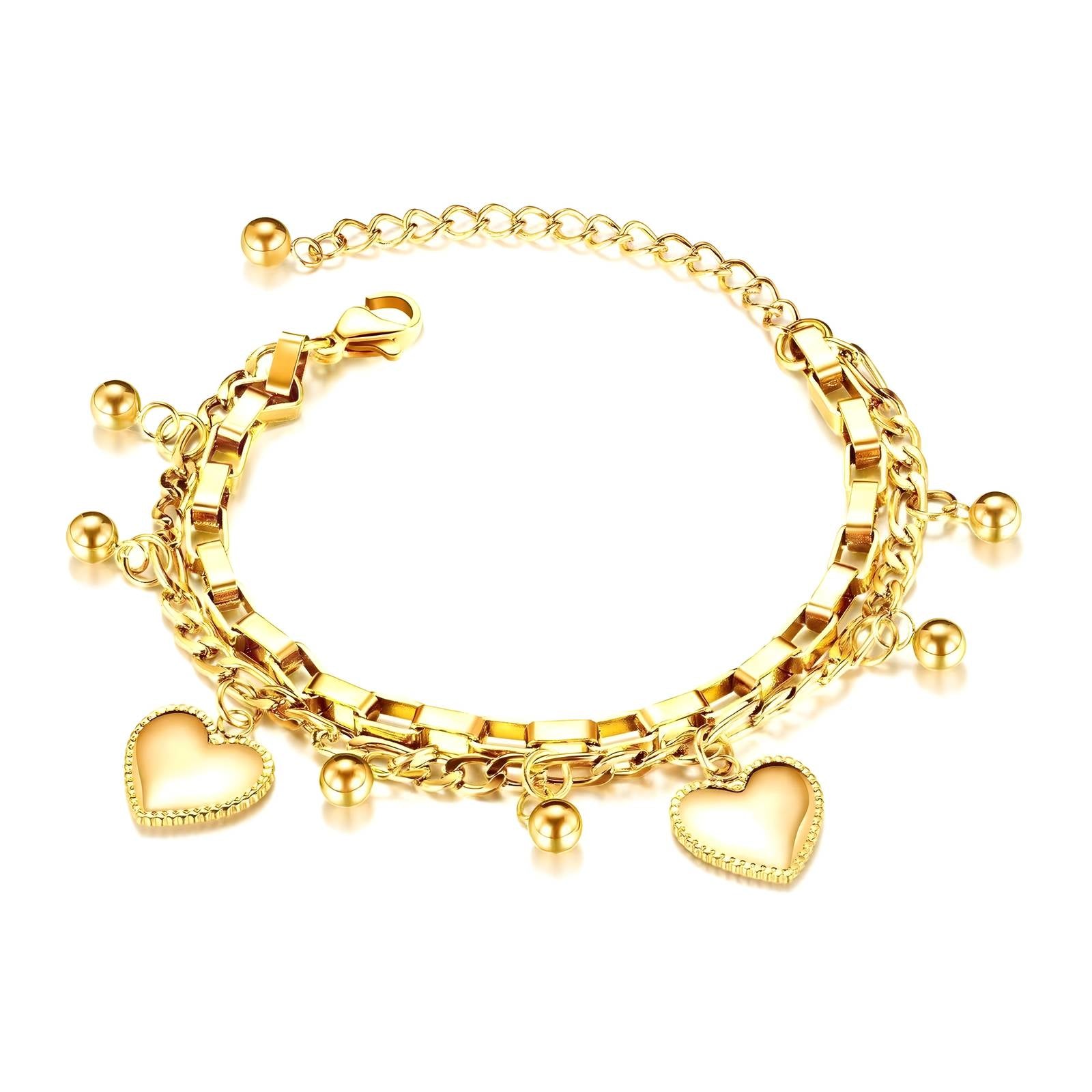 Heart Chained Gold Plated Steel Bracelet - Nine2Nine