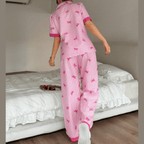 Dream Adore Pink Striped Bow Print Pajama Set for Women