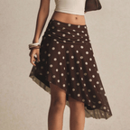 Poéselle Brown & White Polka Dot Asymmetric Midi Skirt for Women