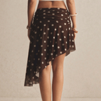 Poéselle Brown & White Polka Dot Asymmetric Midi Skirt for Women