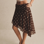 Poéselle Brown & White Polka Dot Asymmetric Midi Skirt for Women