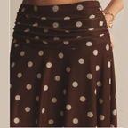 Poéselle Brown & White Polka Dot Asymmetric Midi Skirt for Women