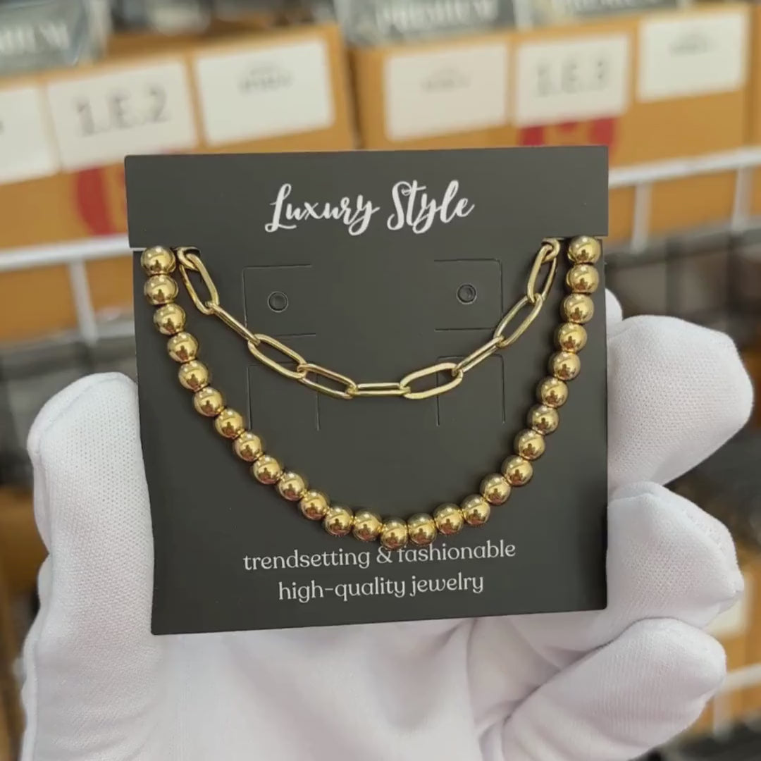 Mixed Chained Gold Plated Steel Bracelet