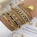Heart Chained Gold Plated Steel Bracelet