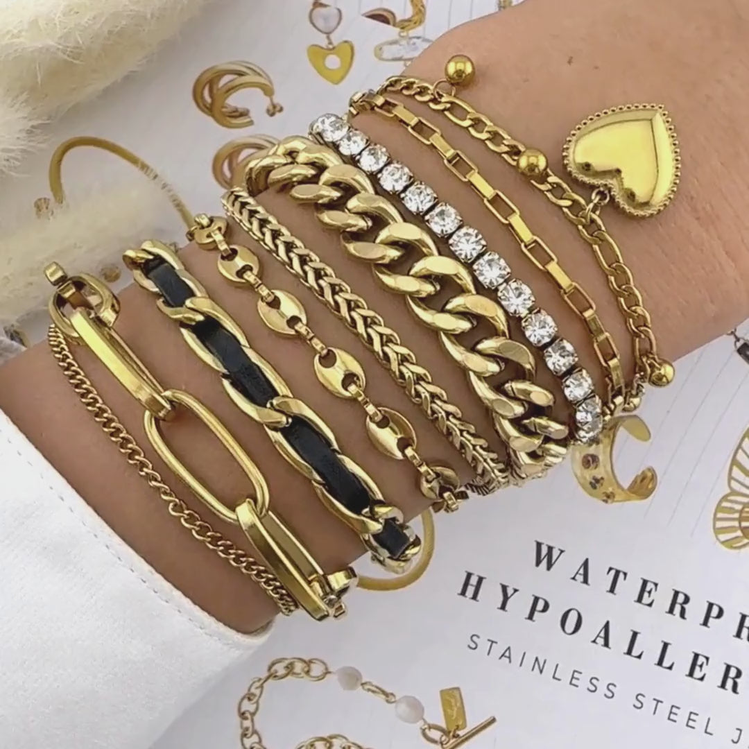 Heart Chained Gold Plated Steel Bracelet