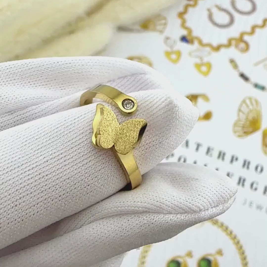 Butterfly Gold Plated Stainless Steel Ring