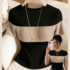 Franclia Elegant Contrast Color Knit T-Shirt for Women