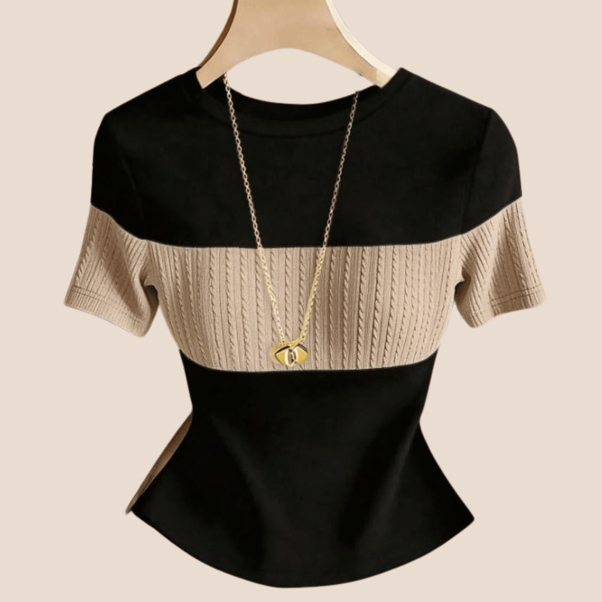 Franclia Elegant Contrast Color Knit T-Shirt for Women